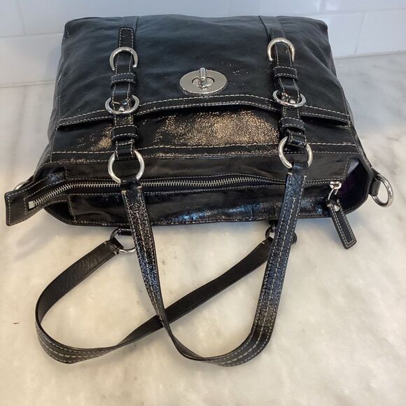Coach Bag Purse Handbag Chelsea Black Patent Leather Shoulder Bag Pocketbook - Picture 10 of 15